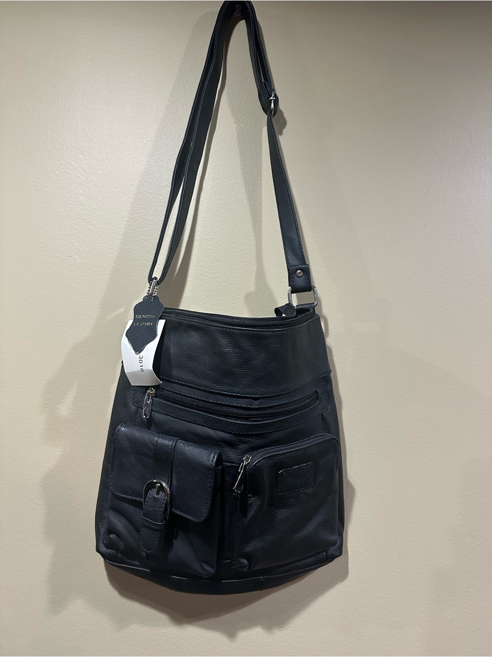 Everyday Black Leather Crossbody Bag - Brand Unknown